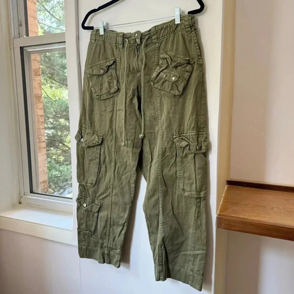 New Free People Tahiti Cargo Pants Utility Low Rise Jeans Dried Herb Green Small - Picture 6 of 13